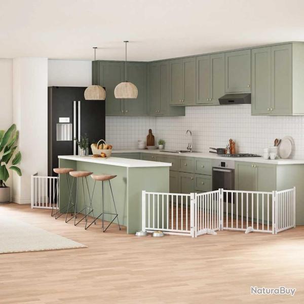 Barri�re pour chien porte pliable 6panneaux blanc bois peuplier