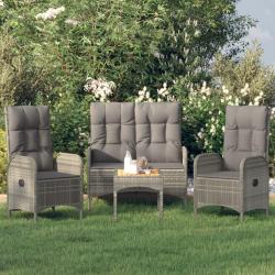 Ensemble &agrave; manger jardin 4pcs et coussins Gris R&eacute;sine tress&eacute;e