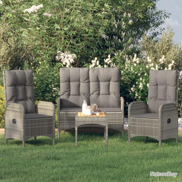 Ensemble � manger jardin 4pcs et coussins Gris R�sine tress�e