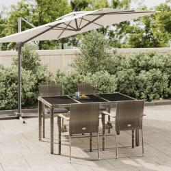 Ensemble &agrave; manger de jardin 5 pcs coussins gris r&eacute;sine tress&eacute;e