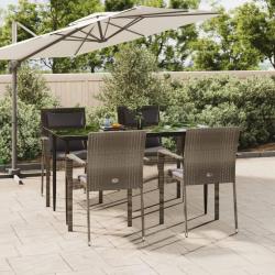Ensemble &agrave; manger de jardin coussins 5 pcs noir et gris