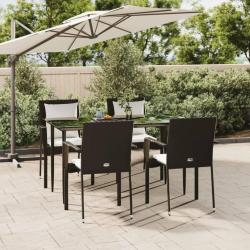 Ensemble &agrave; manger de jardin coussins 5pcs Noir R&eacute;sine tress&eacute;e