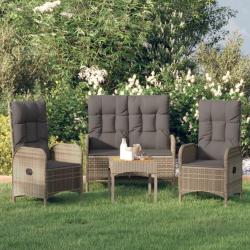 Ensemble &agrave; manger de jardin 3 pcs coussins gris r&eacute;sine tress&eacute;e