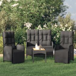 Ensemble &agrave; manger de jardin 4 pcs avec coussins noir