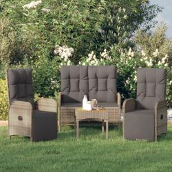Ensemble &agrave; manger de jardin 3 pcs coussins gris r&eacute;sine tress&eacute;e