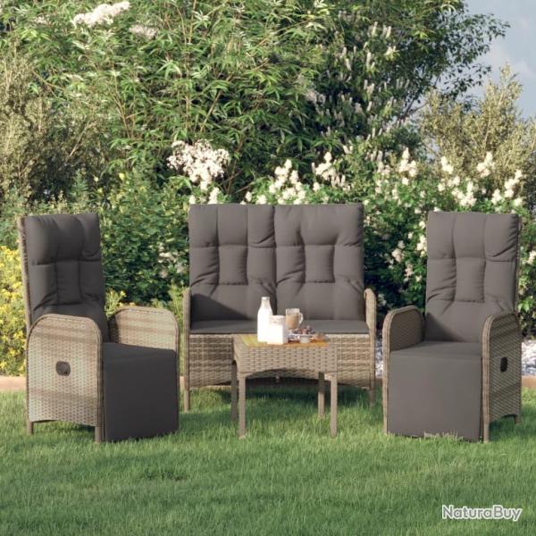 Ensemble � manger de jardin 3 pcs coussins gris r�sine tress�e