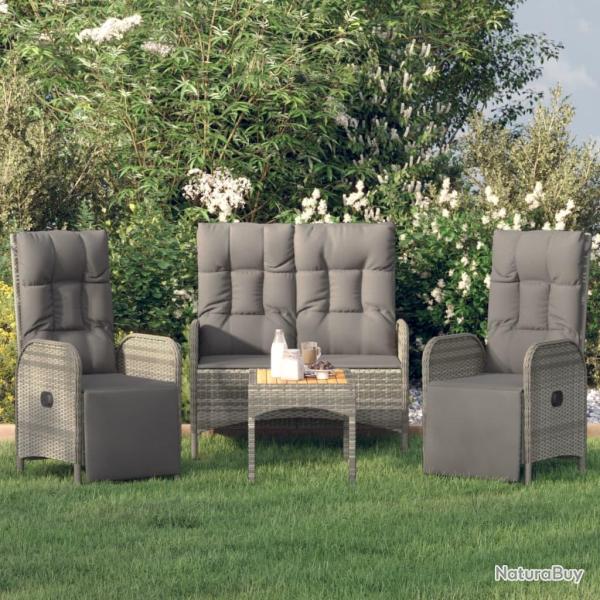Ensemble � manger jardin 4pcs et coussins Gris R�sine tress�e