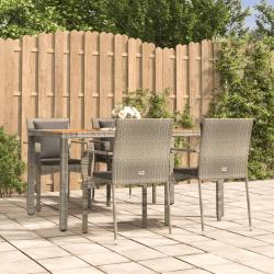 Ensemble &agrave; manger de jardin 5 pcs coussins gris r&eacute;sine tress&eacute;e