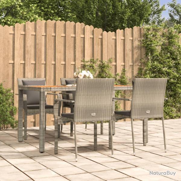 Ensemble � manger de jardin 5 pcs coussins gris r�sine tress�e