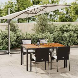 Ensemble &agrave; manger de jardin coussins 5pcs Noir R&eacute;sine tress&eacute;e
