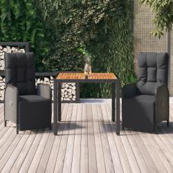 Ensemble &agrave; manger de jardin avec coussins 3 pcs Noir