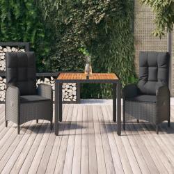 Ensemble &agrave; manger de jardin avec coussins 3 pcs Noir