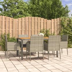 Ensemble &agrave; manger jardin et coussins 7 pcs gris rotin