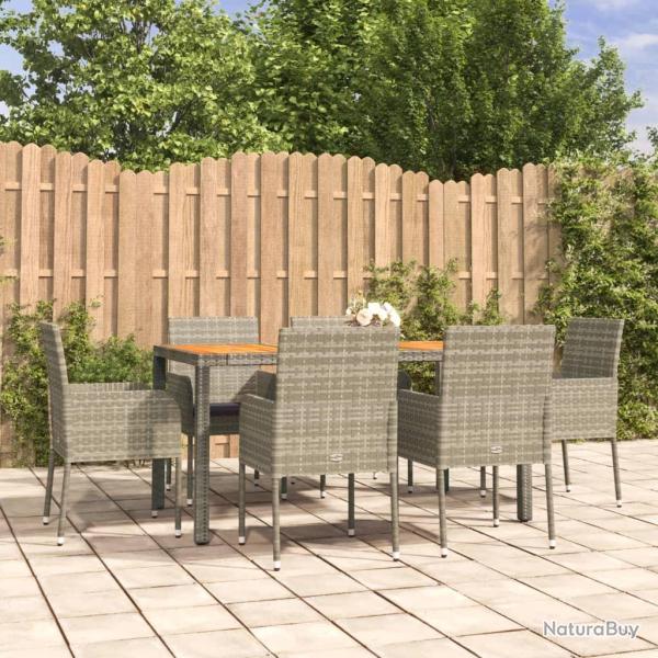 Ensemble � manger jardin et coussins 7 pcs gris rotin