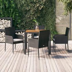 Ensemble &agrave; manger de jardin coussins 5pcs Noir R&eacute;sine tress&eacute;e