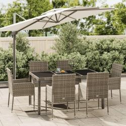 Ensemble &agrave; manger jardin et coussins 7 pcs gris rotin