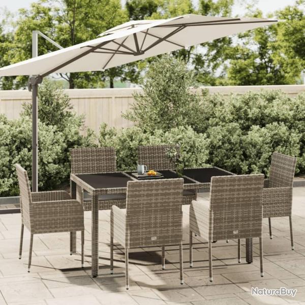 Ensemble � manger jardin et coussins 7 pcs gris rotin