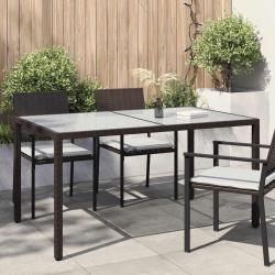 Table de jardin 150x90x75 cm Verre tremp&eacute;/r&eacute;sine tress&eacute;e Marron