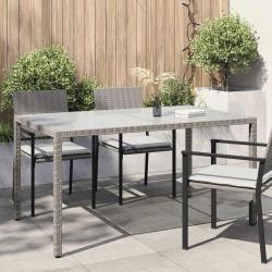 Table de jardin 150x90x75 cm Verre tremp&eacute; et poly rotin Gris