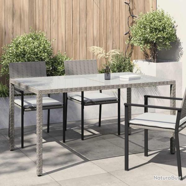 Table de jardin 150x90x75 cm Verre tremp� et poly rotin Gris