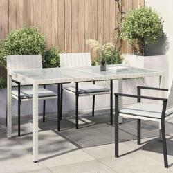 Table de jardin 150x90x75 cm Verre tremp&eacute;/r&eacute;sine tress&eacute;e Blanc