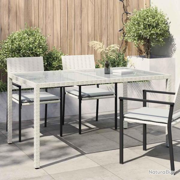 Table de jardin 150x90x75 cm Verre tremp�/r�sine tress�e Blanc