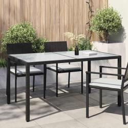 Table de jardin 150x90x75cm Verre tremp&eacute; et r&eacute;sine tress&eacute;e Noir