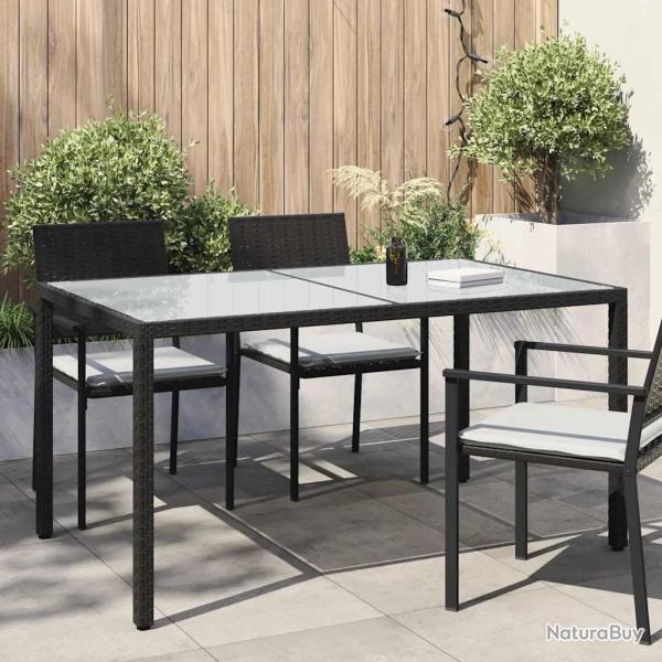 Table de jardin 150x90x75cm Verre tremp� et r�sine tress�e Noir