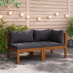 Ensemble de canap&eacute;s 2pcs avec coussins gris fonc&eacute; Acacia solide