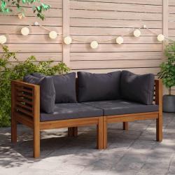 Canap&eacute;s d'angle 2 pcs avec coussins gris fonc&eacute; Bois d'acacia