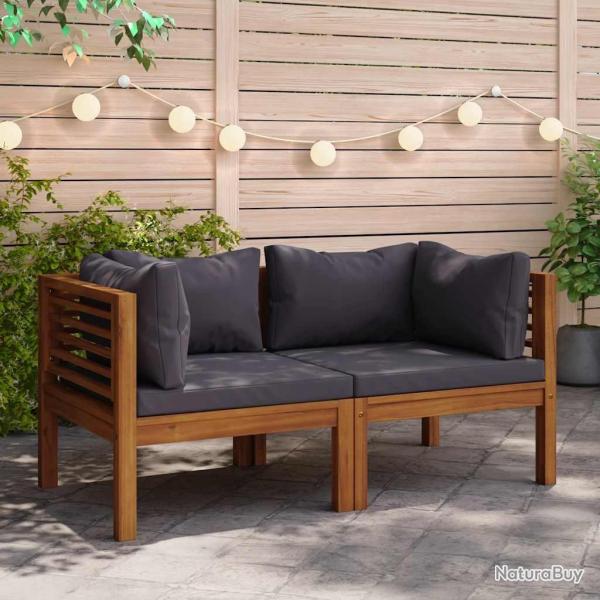 Canap�s d'angle 2 pcs avec coussins gris fonc� Bois d'acacia