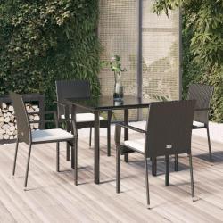 Ensemble &agrave; manger de jardin coussins 5pcs Noir R&eacute;sine tress&eacute;e