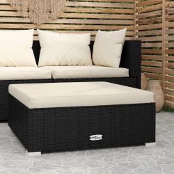 Repose-pied de jardin et coussin Noir 70x70x30cm R&eacute;sine tress&eacute;e
