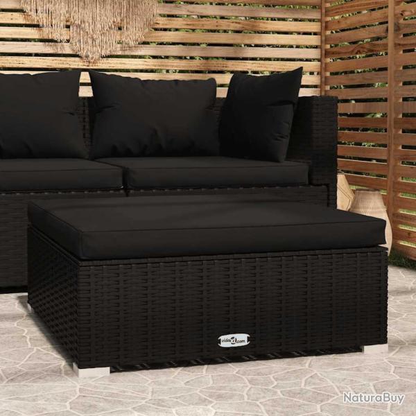 Repose-pied de jardin coussin Noir 70x70x30 cm R�sine tress�e