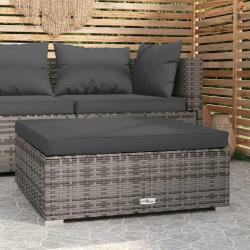Repose-pied de jardin et coussin Gris 70x70x30cm R&eacute;sine tress&eacute;e