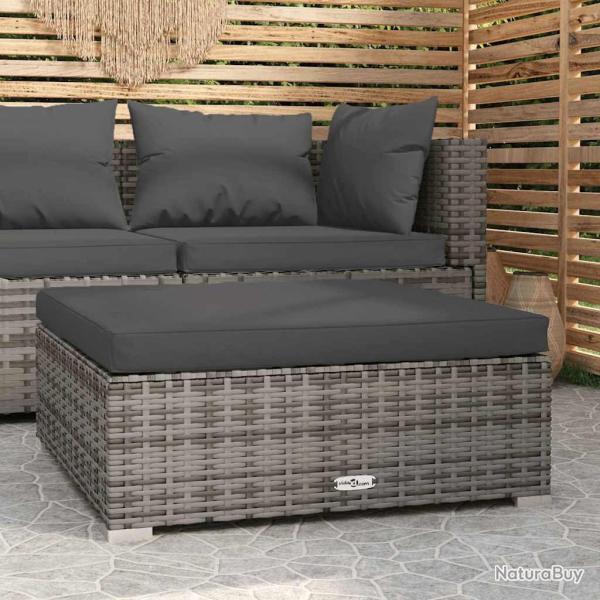 Repose-pied de jardin et coussin Gris 70x70x30cm R�sine tress�e