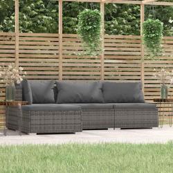 Salon de jardin 4 pcs avec coussins Gris R&eacute;sine tress&eacute;e