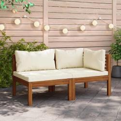 Ensemble de canap&eacute;s 2 pcs et coussins blanc cr&egrave;me Acacia solide