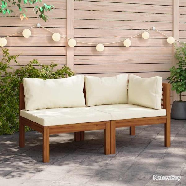 Ensemble de canap�s 2 pcs et coussins blanc cr�me Acacia solide