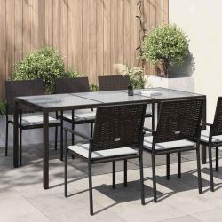Table de jardin Marron 190x90x75 cm Verre tremp&eacute;/r&eacute;sine tress&eacute;e