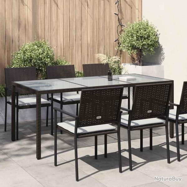 Table de jardin Marron 190x90x75 cm Verre tremp�/r�sine tress�e