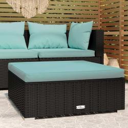 Repose-pied de jardin et coussin Noir 70x70x30cm R&eacute;sine tress&eacute;e