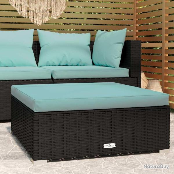 Repose-pied de jardin et coussin Noir 70x70x30cm R�sine tress�e