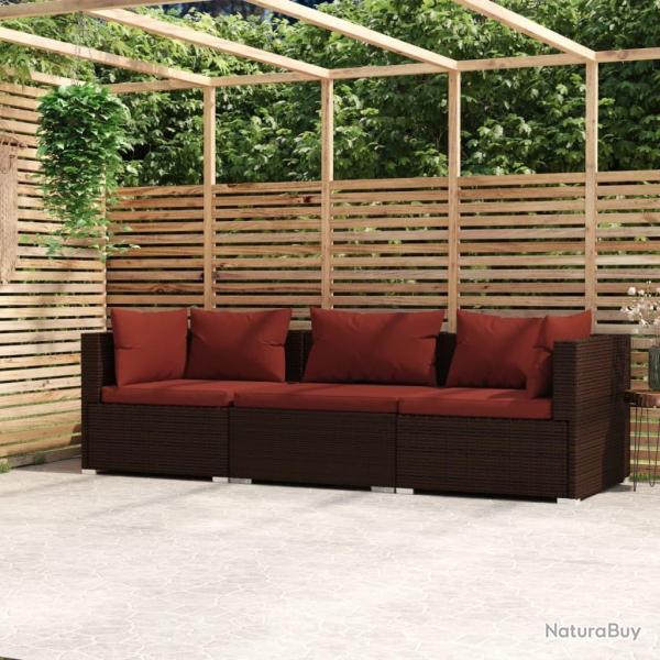 Canap� 3 places avec coussins Marron R�sine tress�e