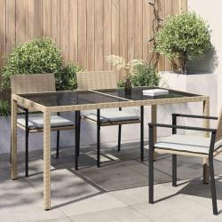 Table de jardin 150x90x75 cm Verre tremp&eacute;/r&eacute;sine tress&eacute;e Beige