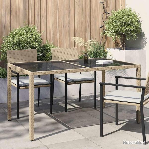 Table de jardin 150x90x75 cm Verre tremp�/r�sine tress�e Beige