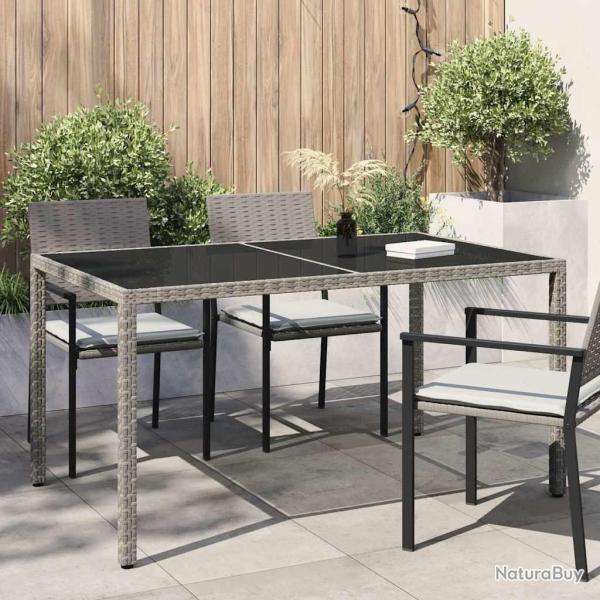 Table de jardin 150x90x75 cm Verre tremp� et poly rotin Gris
