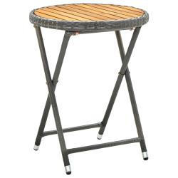 Table &agrave; th&eacute; Gris 60 cm R&eacute;sine tress&eacute;e et bois d'acacia solide