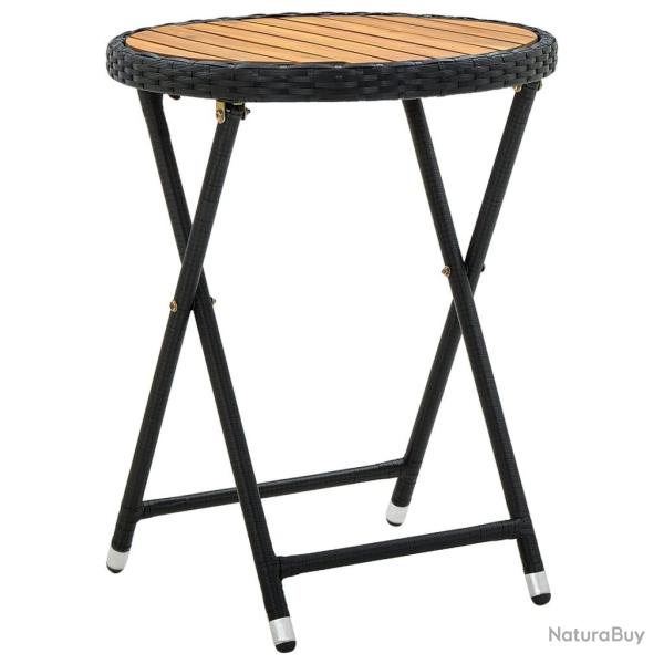 Table � th� Noir 60 cm R�sine tress�e et bois d'acacia solide