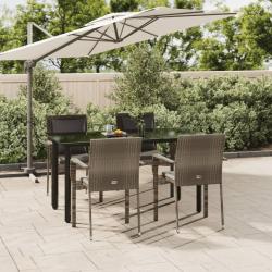 Ensemble &agrave; manger de jardin coussins 5 pcs noir et gris